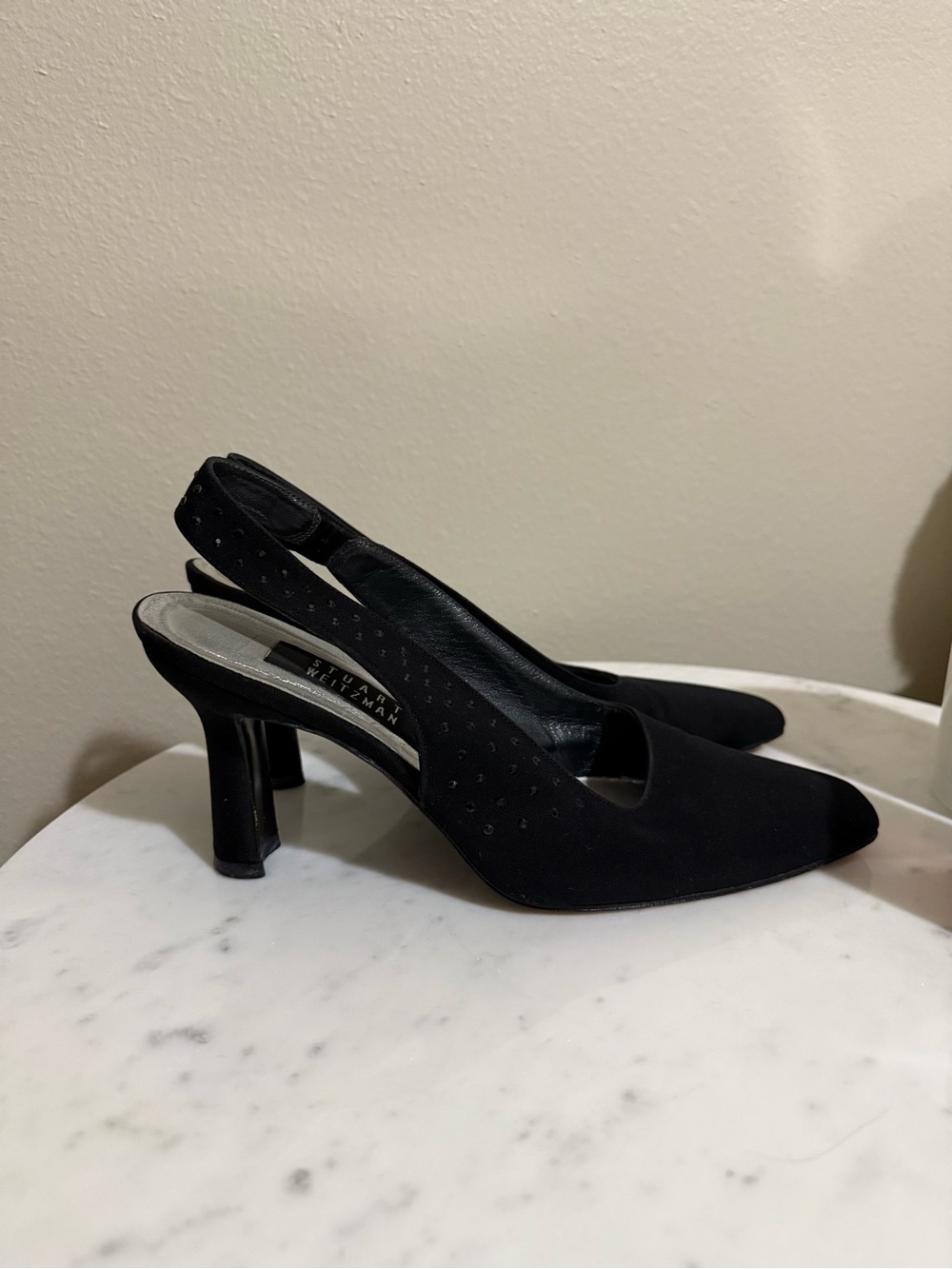 Stuart Weitzman Black Pointed-Toe Slingback Heels